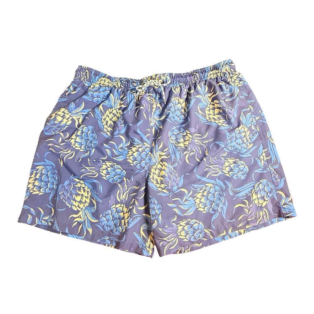 Brooks Brothers Mens XXL Blue Yellow Pineapple Print Swim Trunks Board Shorts 2X